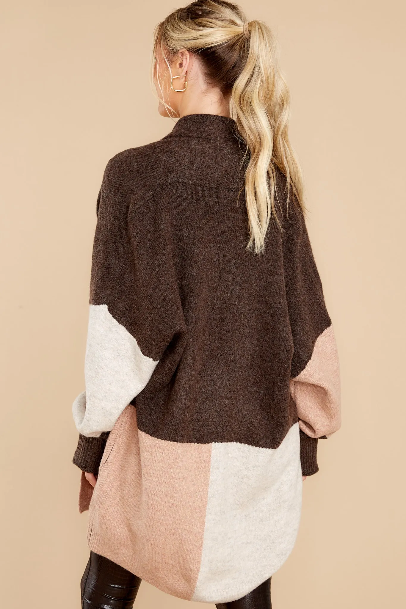 Wondering Heart Mocha Colorblock Cardigan