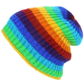 Wool Knit Ribbed Beanie Hat with Fleece Lining