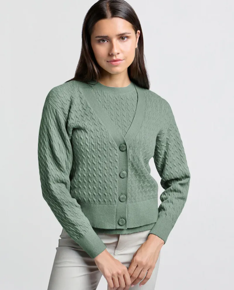 Yaya Jade Green Cable Cardigan