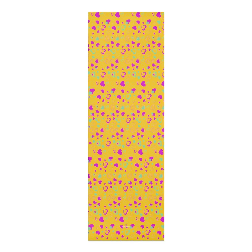 Yellow Hearts Foam Yoga Mat, Hearts Pattern Best Lightweight 0.25" thick Mat - Printed in USA (Size: 24″x72")