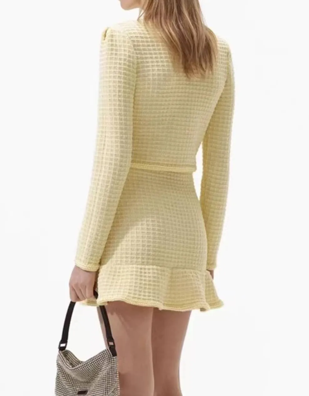 Yellow Knit Jacket And Skirt Set