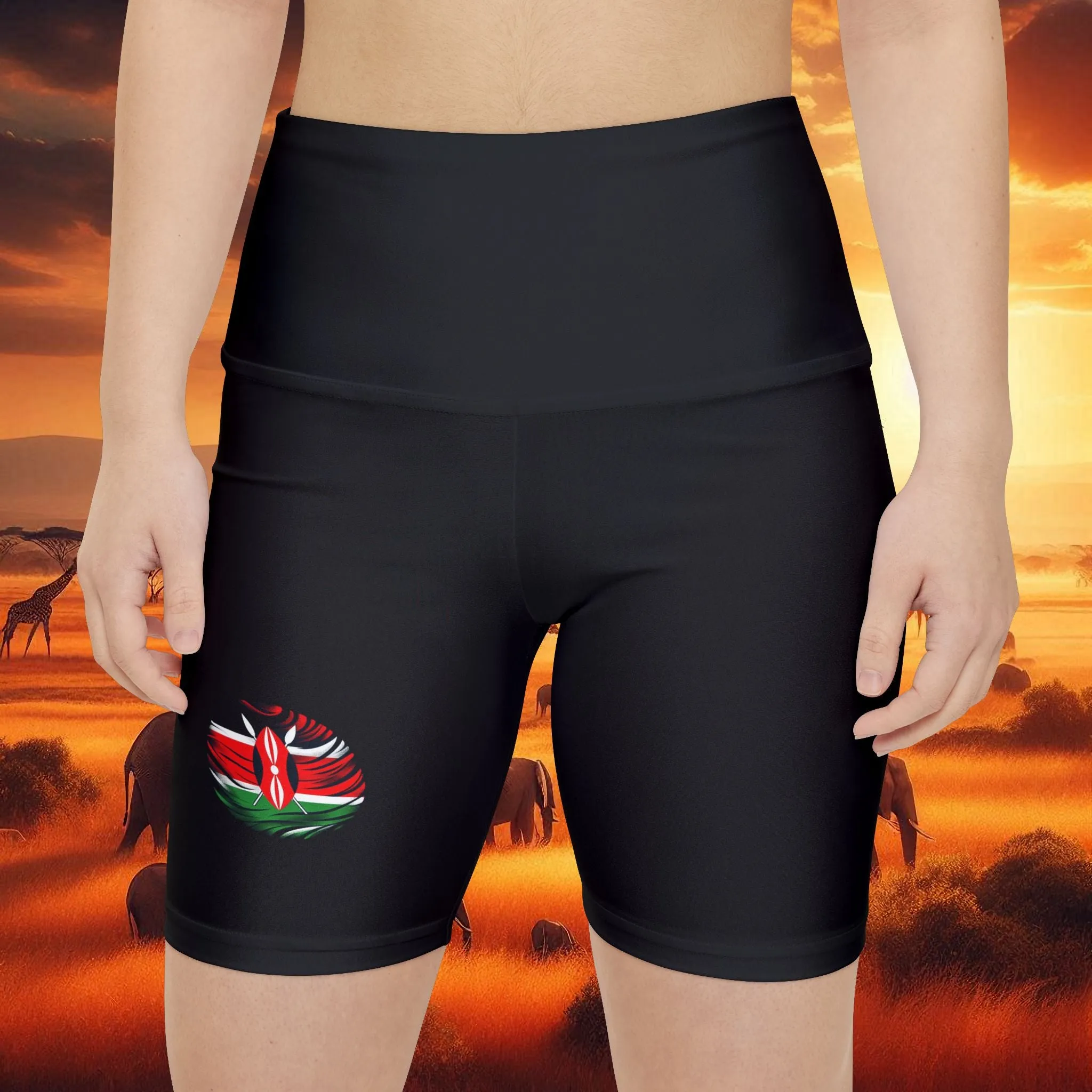 Yoga Shorts with Kenyan Flag - Women's Workout Shorts