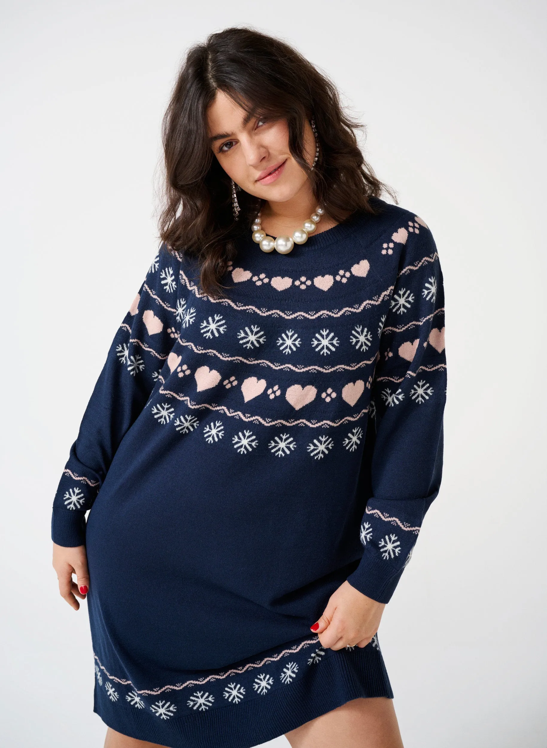 Zizzi Christmas Knit Dress in Navy