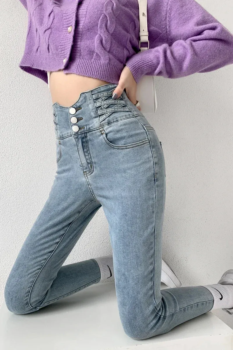 ZOENOVA  Skinny Pencil Jeans Four Buttons Vintage High Waist Women Slim Stretch Denim Pants Tight Trousers 2022 Women's Pants