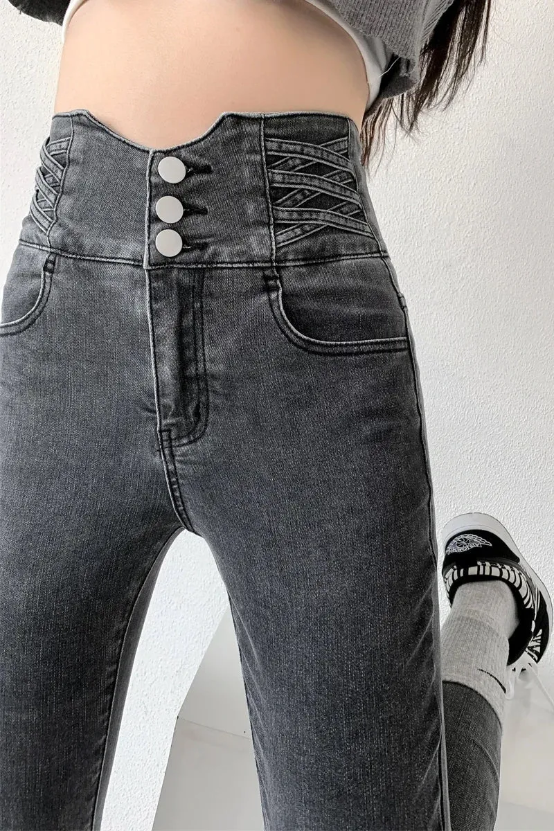 ZOENOVA  Skinny Pencil Jeans Four Buttons Vintage High Waist Women Slim Stretch Denim Pants Tight Trousers 2022 Women's Pants