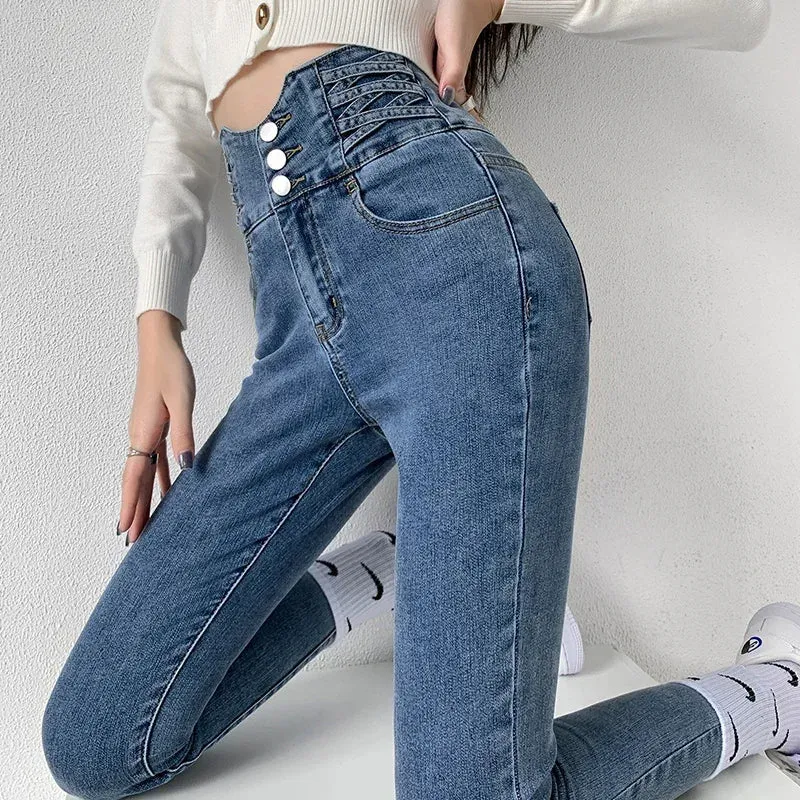 ZOENOVA  Skinny Pencil Jeans Four Buttons Vintage High Waist Women Slim Stretch Denim Pants Tight Trousers 2022 Women's Pants