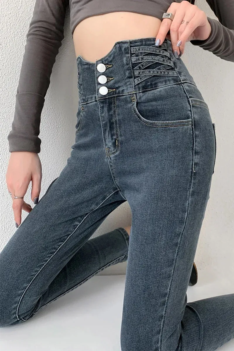 ZOENOVA  Skinny Pencil Jeans Four Buttons Vintage High Waist Women Slim Stretch Denim Pants Tight Trousers 2022 Women's Pants