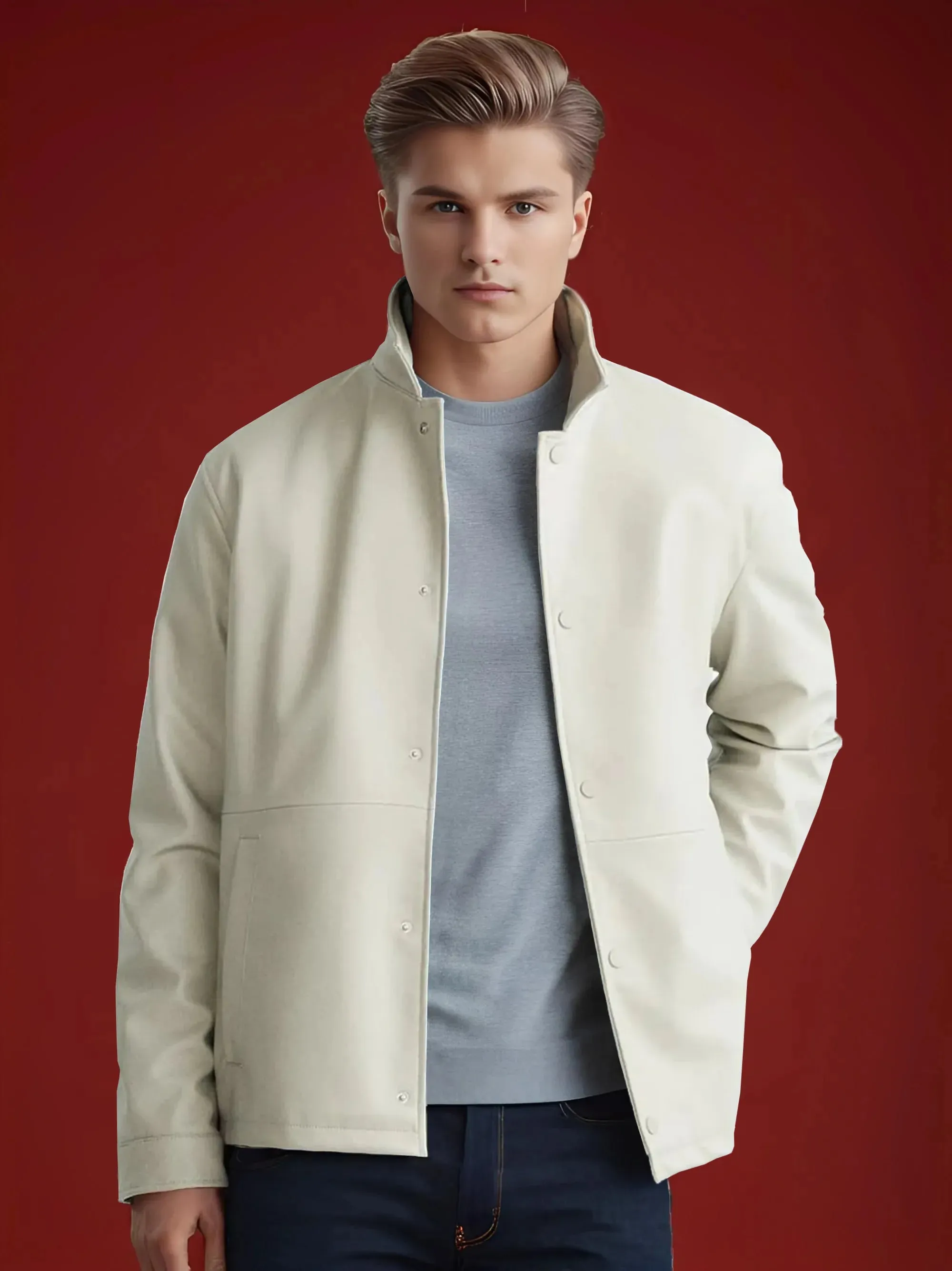 ZR Faux Leather Off White Button Down Jacket